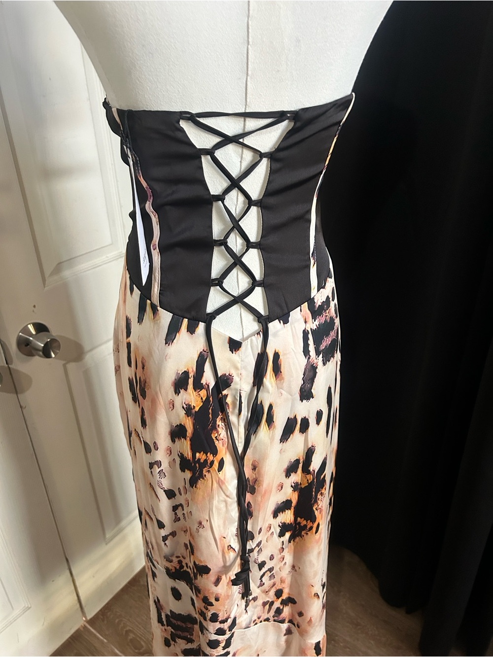 AKIRA Black and Blush Animal-Print Strapless Maxi Dress - Picture 7 of 7